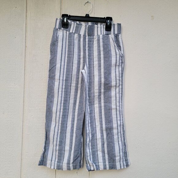 Kiss & Cry Striped Linen Blend Split Leg Pants Cropped Wmns Sz Large Beachy - Picture 1 of 6